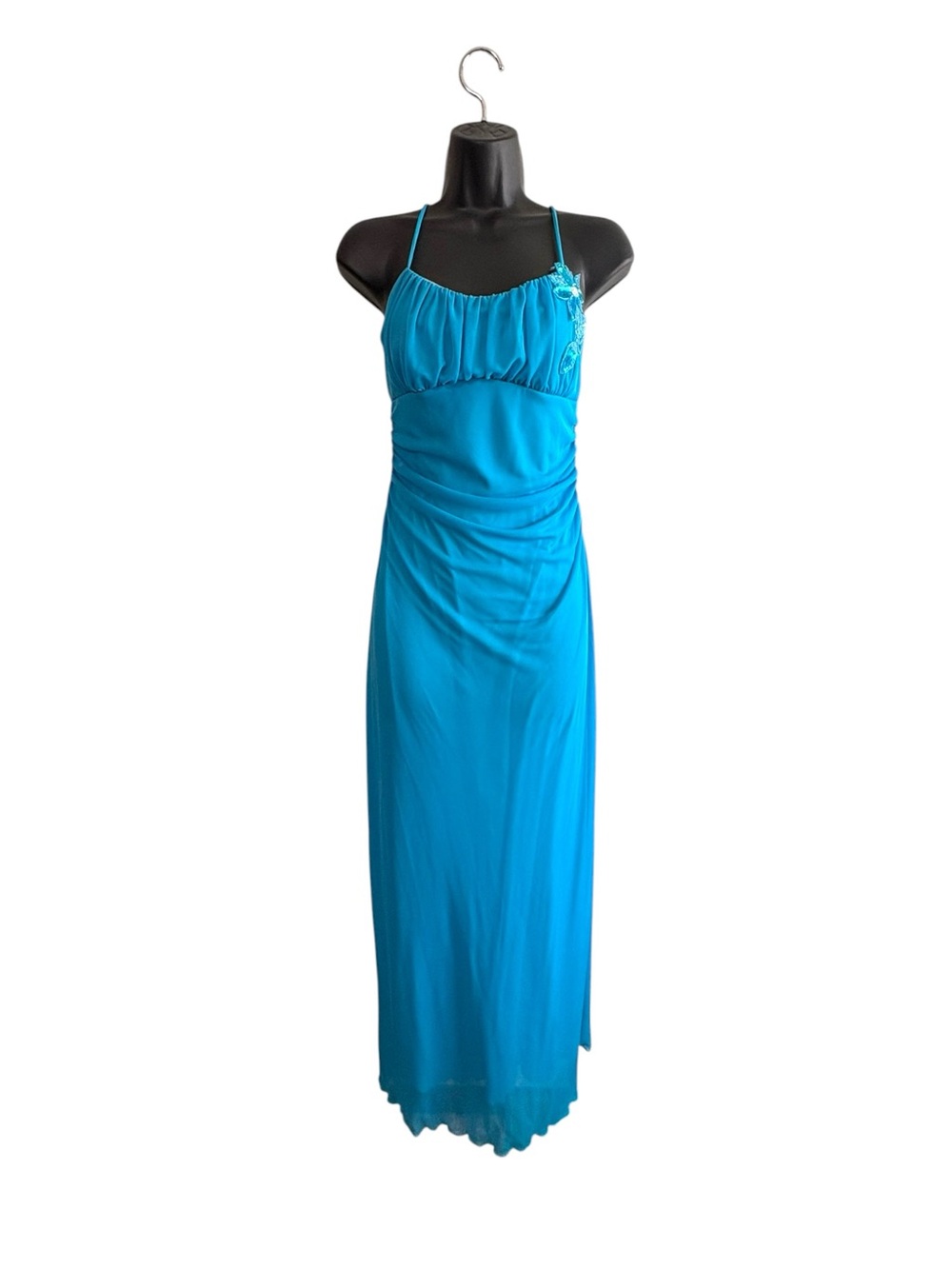 Vintage Y2K Taboo Size Large Turquoise Blue Babydoll Beaded Maxi Formal Dress